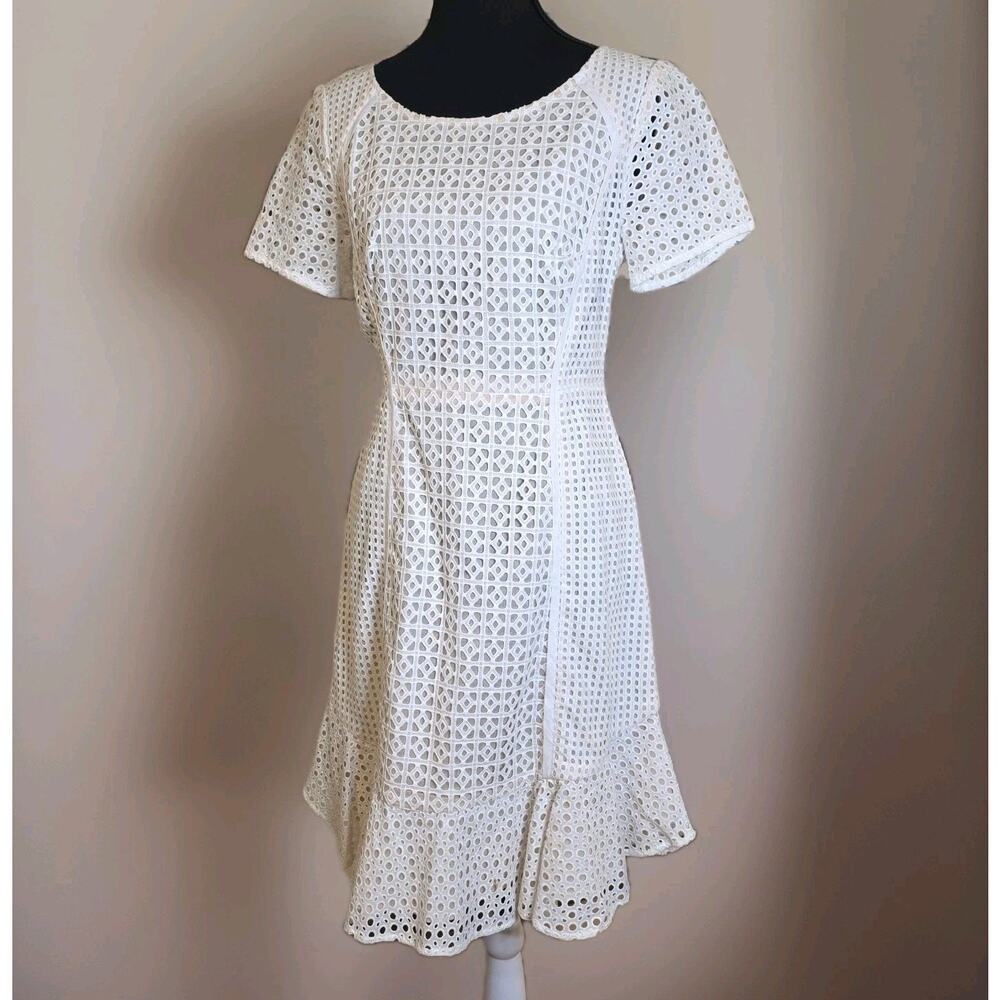 Anthro HD in Paris White Eyelet Dress Little White Dress Lined Nude French Lace
